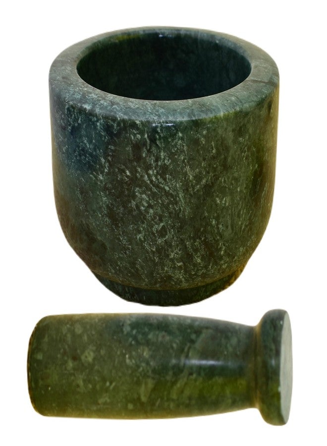 KunhaR Natural Green Marble Mortar and Pestle Set 3 x 2.5 Inches Full Polish - Imam Dasta Ohkli Musal Kharal Spice Grinder - Image 5